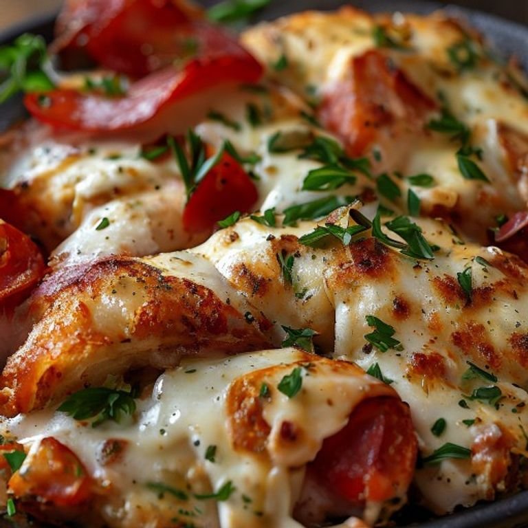 Golden Chicken Parmesan topped with melted cheese