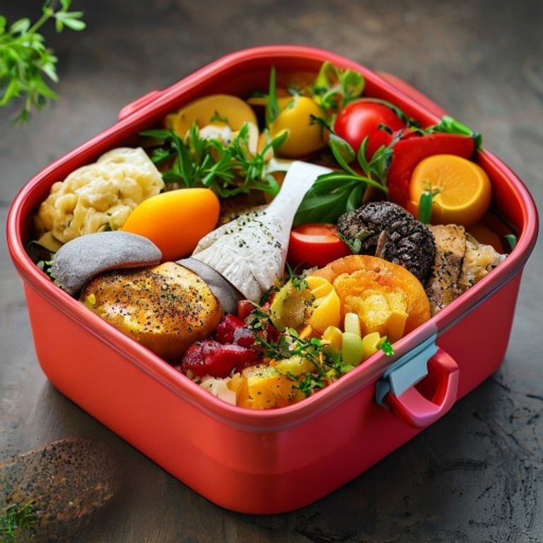 Healthy lunch ideas for work: colorful salad in a lunchbox